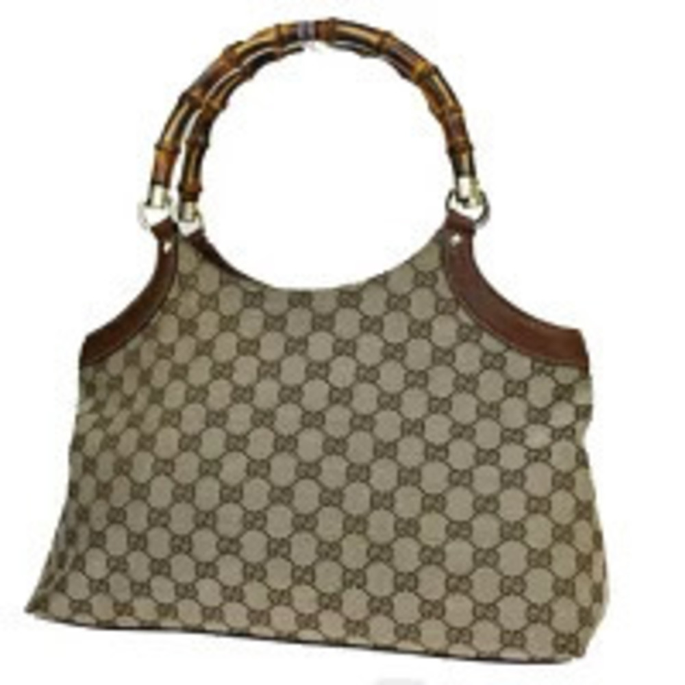 Gucci Bamboo Shoulder Bag GG Brown Canvas Leather